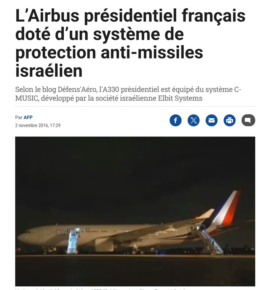 sdblepas's tweet photo. Monsieur Macron ne veut surtout pas que vous voyiez les technologies israéliennes.
Il préfère que les civils dans le monde restent exposés plutôt que protégés par les systèmes de défense anti-aérienne les plus avancés au monde.
Lui, en revanche, n’hésite pas à les utiliser pour sécuriser son avion présidentiel.
Il ne faudrait tout de même pas mélanger les torchons et les serviettes…
Mais soyons clairs : nous n’avons pas besoin du salon du Bourget pour prouver quoi que ce soit.
Iron Dome, Iron Beam, David's Sling, Arrow... Ces systèmes ont intercepté des milliers de menaces en quelques jours.
L’efficacité, elle, ne demande pas d’autorisation.