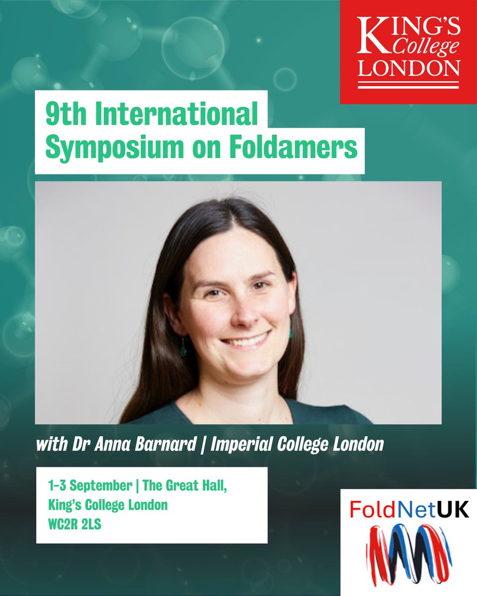 FoldNetUK's tweet image. 🧬 Speaking at Foldamers 2025: Dr Anna Barnard   Imperial College London | @impchemistry 

Dr Anna Barnard will share insights on targeting protein-protein interactions with diverse foldamer scaffolds. 

📍Register now: foldamers2025.com 
🔗 imperial.ac.uk/the-barnard-gr…