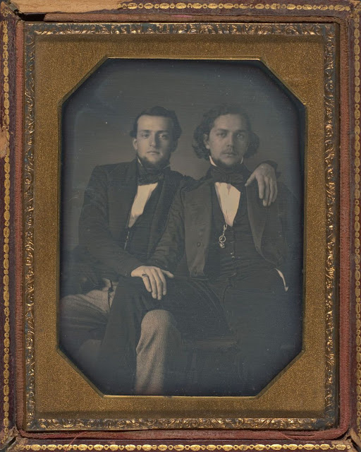 Daguerrotype portrait of two men. Photographed in the 1850s.