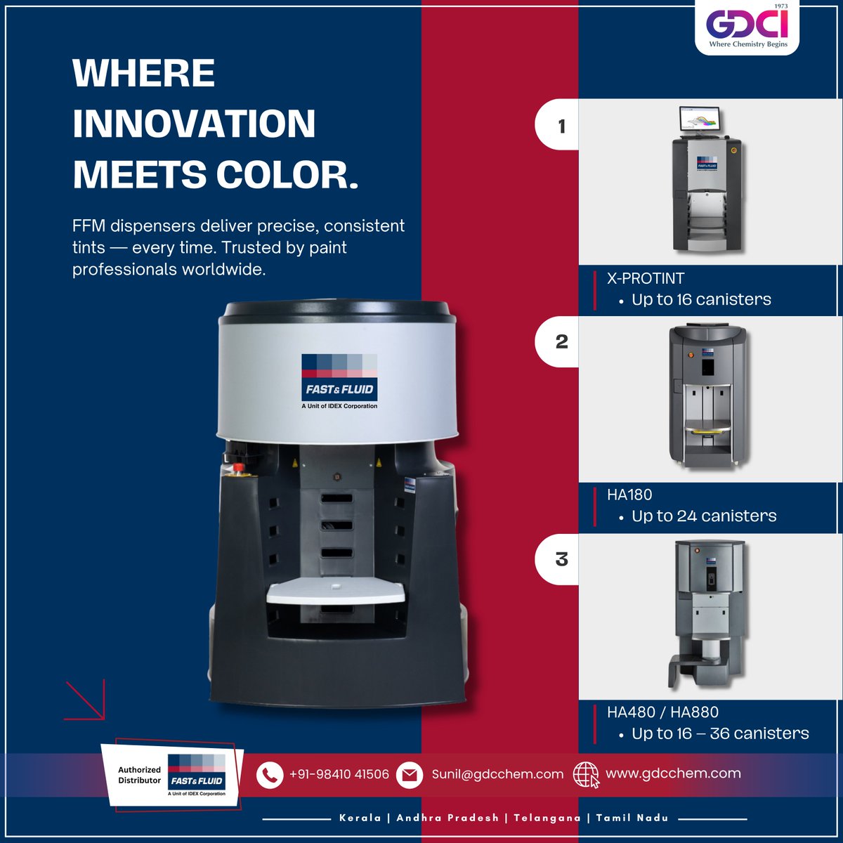 🎨 Where Innovation Meets Color
Upgrade your tinting game with IDEX Paint Dispensers – built for precision, speed, and reliability.
Perfect shades, every time.
📞 Call us today to learn more!
#IDEX #PaintDispenser #TintingMachine #ColorPrecision #PaintTechnology #gdciindia
