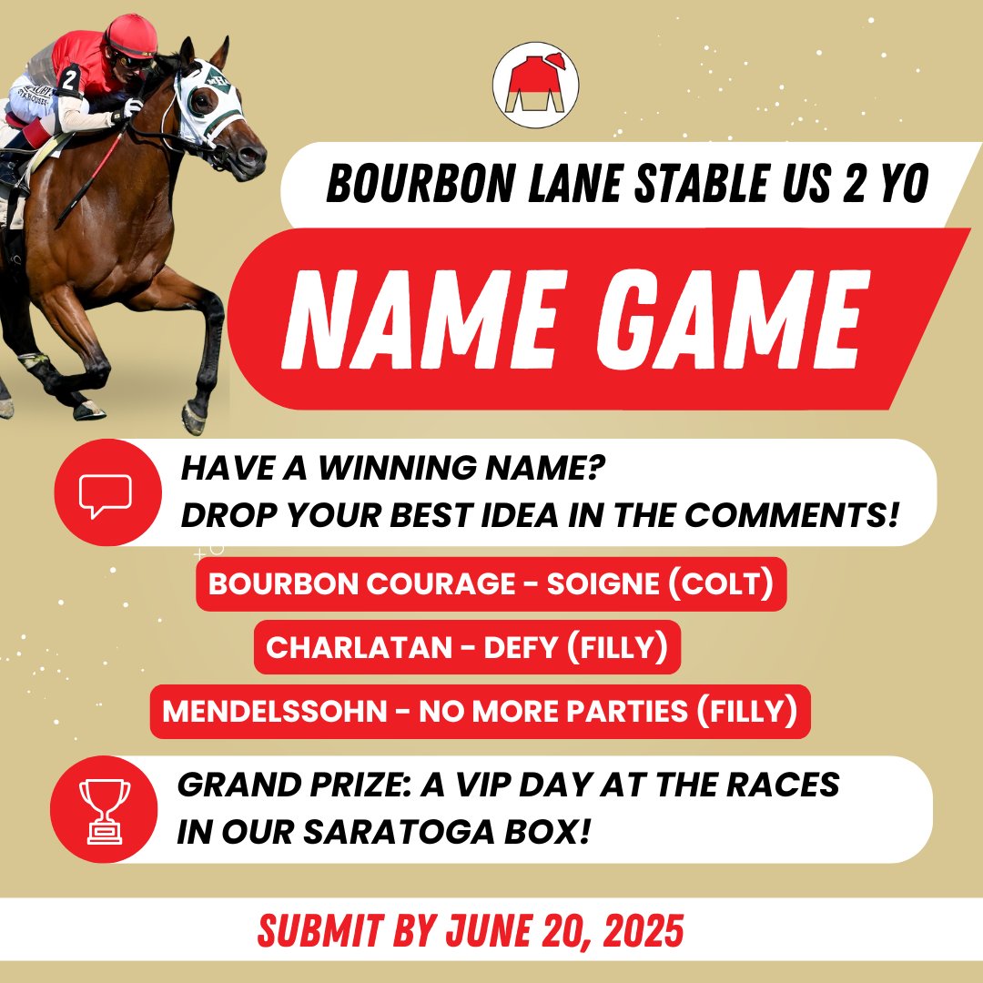 Help us name three of our promising Bourbon Lane Stable 2YOs, and you could win an unforgettable day at the races in our Saratoga box! 🎉🥃
🔹 Suggest a unique, creative, and fitting name for one (or all!) of our three future stars in the comments