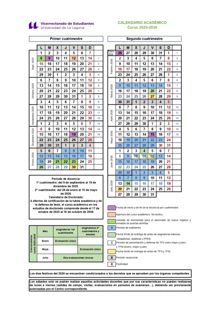 Una buena organización siempre requiere tiempo. 😉

Ya puedes ir viendo el #calendario académico del curso 25/26 en la #ULL.

⏰ ull.es/estudios-docen…
