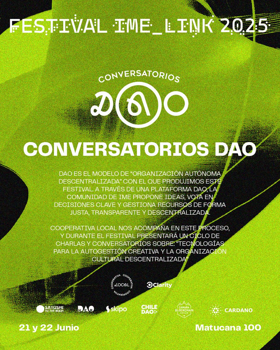 Cooperativa Local: DAO Incubator & Launchpad (@coperativalocal) on Twitter photo 🏳 Our application to @Builder__DAO: IME Link is a Festival produced as a DAO, hosting a DAO Festival within it. A manifesto by 100+ Agents. A showcase of DAO meant to inspire society and influence mainstream culture. By <a href="/IMEChile/">IME</a> <a href="/CoperativaLocal/">Cooperativa Local: DAO Incubator & Launchpad</a> and @Clarity_DAO on <a href="/Cardano/">Cardano Community</a> 🏳 🏳 Our application to @Builder__DAO: IME Link is a Festival produced as a DAO, hosting a DAO Festival within it. A manifesto by 100+ Agents. A showcase of DAO meant to inspire society and influence mainstream culture. By <a href="/IMEChile/">IME</a> <a href="/CoperativaLocal/">Cooperativa Local: DAO Incubator & Launchpad</a> and @Clarity_DAO on <a href="/Cardano/">Cardano Community</a> 🏳