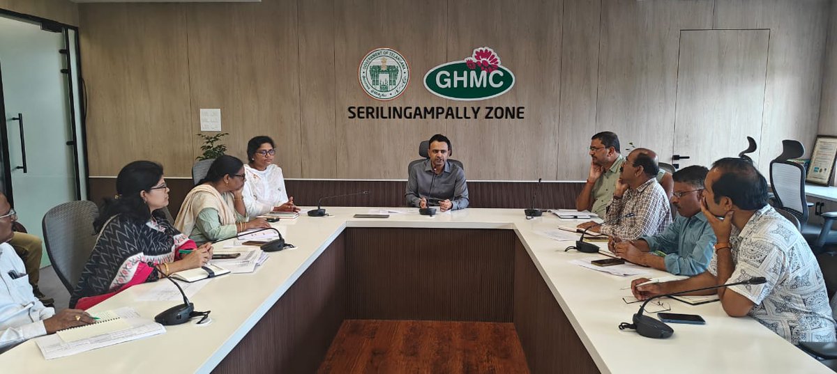 ZC SERILINGAMPALLY ZONE GHMC (@zc_slp) on Twitter photo Meeting conducted with #GHMC DC s,Eng staff and #HYDRAA to ensure better coordination for proper water drianage network and clear water logging points in this monsoon period.
<a href="/CommissionrGHMC/">Commissioner GHMC</a>
<a href="/gadwalvijayainc/">Vijayalaxmi Gadwal, GHMC MAYOR</a>
<a href="/PrlsecyMAUD/">Prl Secy MAUD.</a> Meeting conducted with #GHMC DC s,Eng staff and #HYDRAA to ensure better coordination for proper water drianage network and clear water logging points in this monsoon period.
<a href="/CommissionrGHMC/">Commissioner GHMC</a>
<a href="/gadwalvijayainc/">Vijayalaxmi Gadwal, GHMC MAYOR</a>
<a href="/PrlsecyMAUD/">Prl Secy MAUD.</a>
