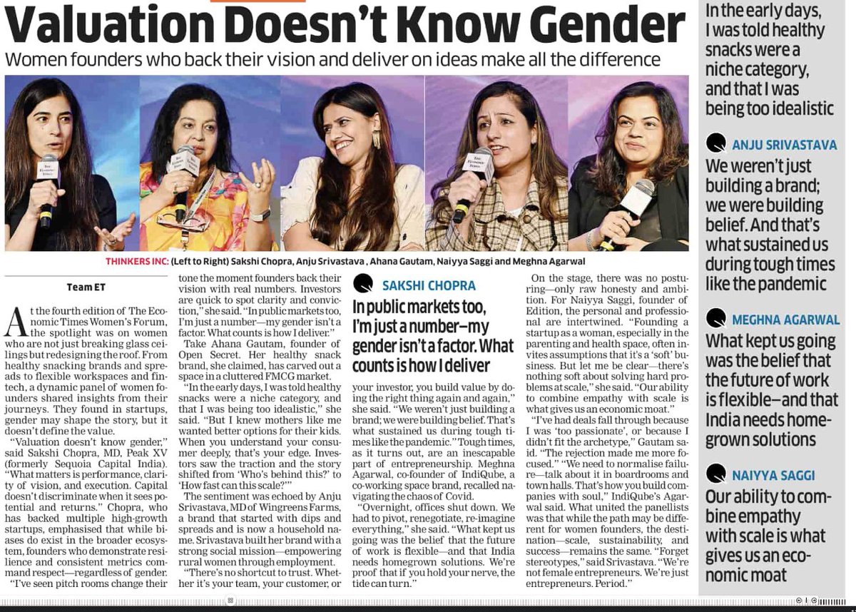 IndiQube (@indiqube) on Twitter photo The Economic Times Women’s Forum brought together <a href="/i_sakshichopra/">Sakshi Chopra</a>, Anju Srivastava, <a href="/GautamAhana/">Ahana Gautam</a>, <a href="/naiyyasaggi/">Naiyya Saggi</a> & our own Meghna Agarwal for a powerful chat on resilience, vision & fearless business.
A must-read for those who back ideas over bias. 👏 The Economic Times Women’s Forum brought together <a href="/i_sakshichopra/">Sakshi Chopra</a>, Anju Srivastava, <a href="/GautamAhana/">Ahana Gautam</a>, <a href="/naiyyasaggi/">Naiyya Saggi</a> & our own Meghna Agarwal for a powerful chat on resilience, vision & fearless business.
A must-read for those who back ideas over bias. 👏