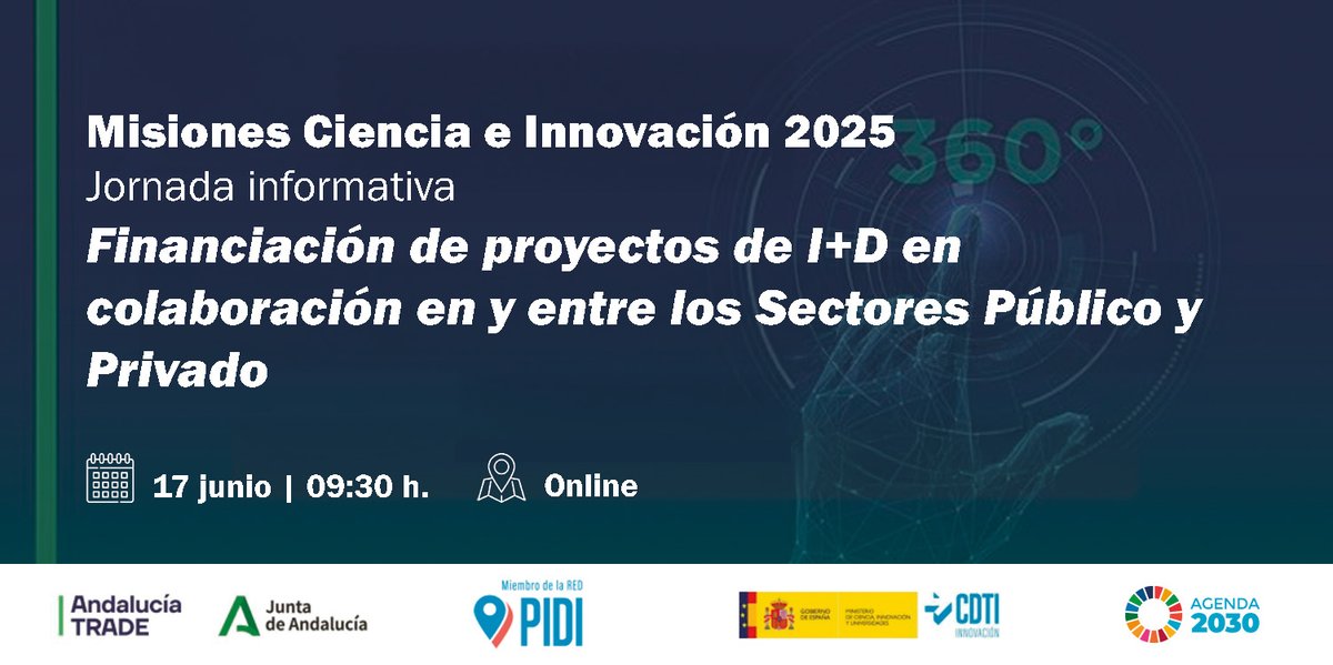 @CDTI_innovacion (@cdti_innovacion) on Twitter photo 📢Jornada informativa sobre la convocatoria 2025 Misiones #Ciencia e #Innovación abierta hasta el 1 de JULIO
🤝 Organiza <a href="/trade_andalucia/">Andalucía TRADE</a> en colaboración con <a href="/CDTI_innovacion/">@CDTI_innovacion</a>, <a href="/RedPIDI/">Red PIDI</a> y <a href="/ceseand_een/">CESEAND_EEN</a>
🗓️ 17 de JUNIO
💻 Online
🔗 eventos.cdti.es/agenda/misione…
#AyudasCDTI 📢Jornada informativa sobre la convocatoria 2025 Misiones #Ciencia e #Innovación abierta hasta el 1 de JULIO
🤝 Organiza <a href="/trade_andalucia/">Andalucía TRADE</a> en colaboración con <a href="/CDTI_innovacion/">@CDTI_innovacion</a>, <a href="/RedPIDI/">Red PIDI</a> y <a href="/ceseand_een/">CESEAND_EEN</a>
🗓️ 17 de JUNIO
💻 Online
🔗 eventos.cdti.es/agenda/misione…
#AyudasCDTI