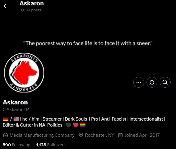 Askaron ist zurück und hat mehr als 1.500 Tweets aus seinem Profil gelöscht.

Ups. 🙃