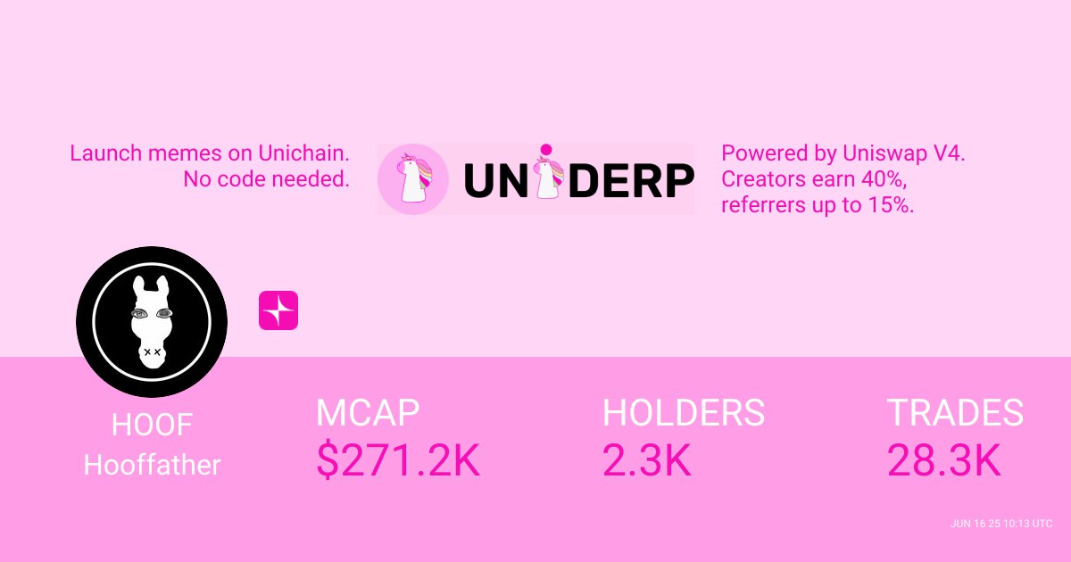 🚧 DEV UPDATE
Uniderp now supports OG (Open Graph) for all memes launched!

Sharing a Uniderp link now gives:
✅ Auto preview card (name, price, info)
✅ Zero setup, max reach

Every meme carries the DNA of @Uniderp + @Unichain 🧬