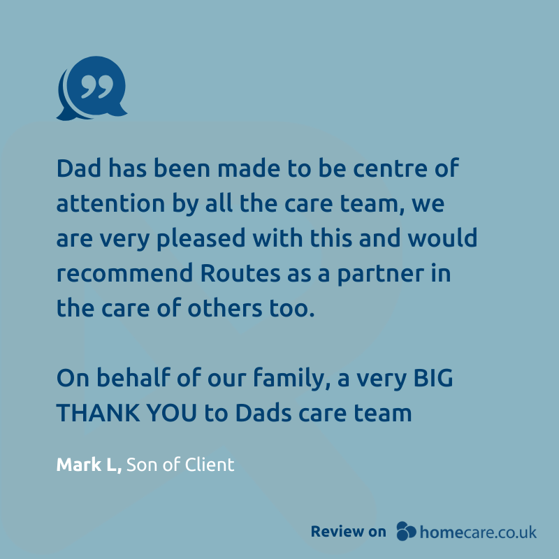 RoutesHCare's tweet photo. "Dad has been made to be centre of attention by all the care team"

Words like these from our client's son Mark remind us why we're passionate about what we do. Thank you to our amazing care teams who make this possible every single day. https://t.co/GZ5lVjFWDU