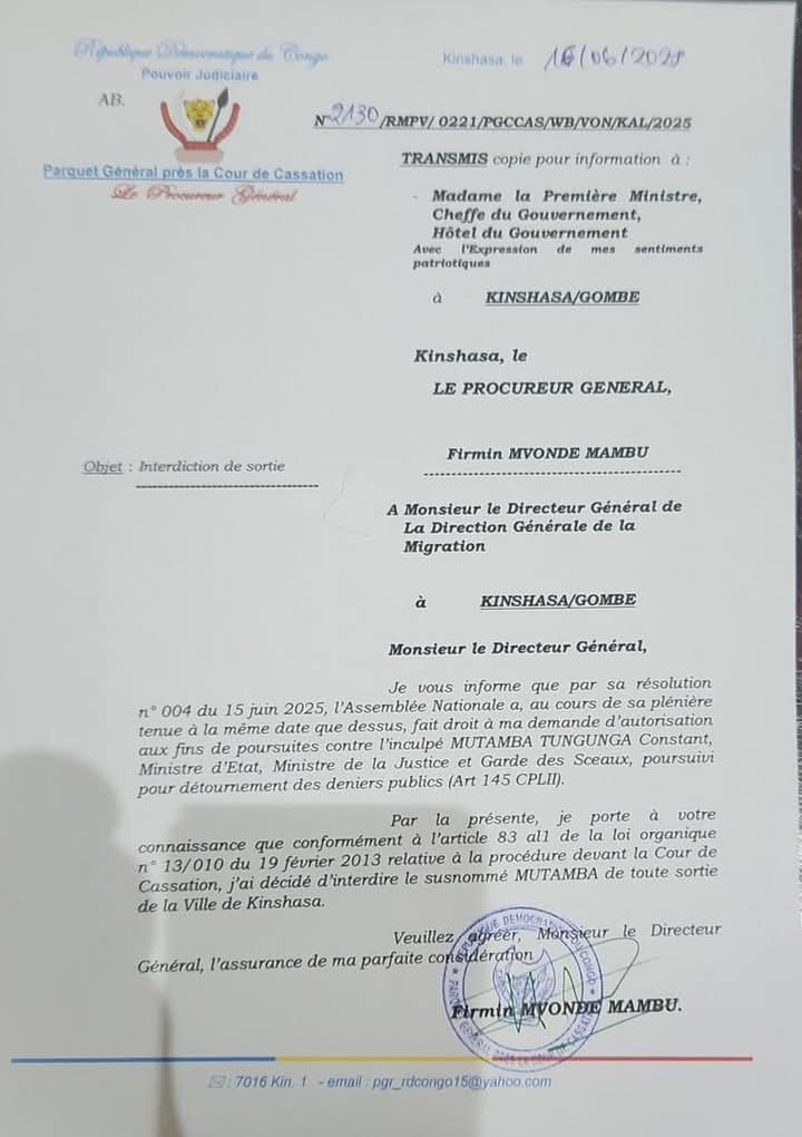 GramicLEGRAND (@gramicn) on Twitter photo 🛑 La DGM saisie, Constant Mutamba ne peut pas sortir du territoire Congolais...
Le PG Mvonde saisit... 🤦🏿♂️🤦🏿♂️🤦🏿♂️
<a href="/Presidence_RDC/">Présidence RDC 🇨🇩</a> <a href="/fatshi13/">Félix A. Tshisekedi</a> <a href="/SuminwaJudith/">Judith SUMINWA TULUKA</a> <a href="/kolongele/">Professeur Dr. Desiré-Cashmir Kolongele Eberande</a> <a href="/shabani_lukoo/">SHABANI Lukoo J.</a> <a href="/ConstantMutamba/">Constant Mutamba</a> <a href="/PrimatureRDC/">Primature de la République Démocratique du Congo</a> 🛑 La DGM saisie, Constant Mutamba ne peut pas sortir du territoire Congolais...
Le PG Mvonde saisit... 🤦🏿♂️🤦🏿♂️🤦🏿♂️
<a href="/Presidence_RDC/">Présidence RDC 🇨🇩</a> <a href="/fatshi13/">Félix A. Tshisekedi</a> <a href="/SuminwaJudith/">Judith SUMINWA TULUKA</a> <a href="/kolongele/">Professeur Dr. Desiré-Cashmir Kolongele Eberande</a> <a href="/shabani_lukoo/">SHABANI Lukoo J.</a> <a href="/ConstantMutamba/">Constant Mutamba</a> <a href="/PrimatureRDC/">Primature de la République Démocratique du Congo</a>