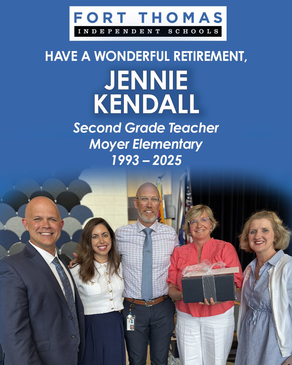 Fort Thomas Schools (@ftschools) on Twitter photo Have a wonderful retirement, Mrs. Kendall, and thank you for such an amazing career at Moyer and in our District! Congratulations. We are incredibly appreciative!
<a href="/FTSUPT/">Brian Robinson</a> Have a wonderful retirement, Mrs. Kendall, and thank you for such an amazing career at Moyer and in our District! Congratulations. We are incredibly appreciative!
<a href="/FTSUPT/">Brian Robinson</a>