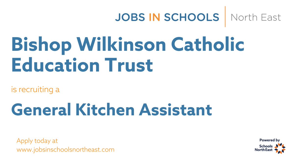 Bishop Wilkinson Catholic Education Trust is recruiting a General Kitchen Assistant.

Find out more: ow.ly/evQM50W67rh
