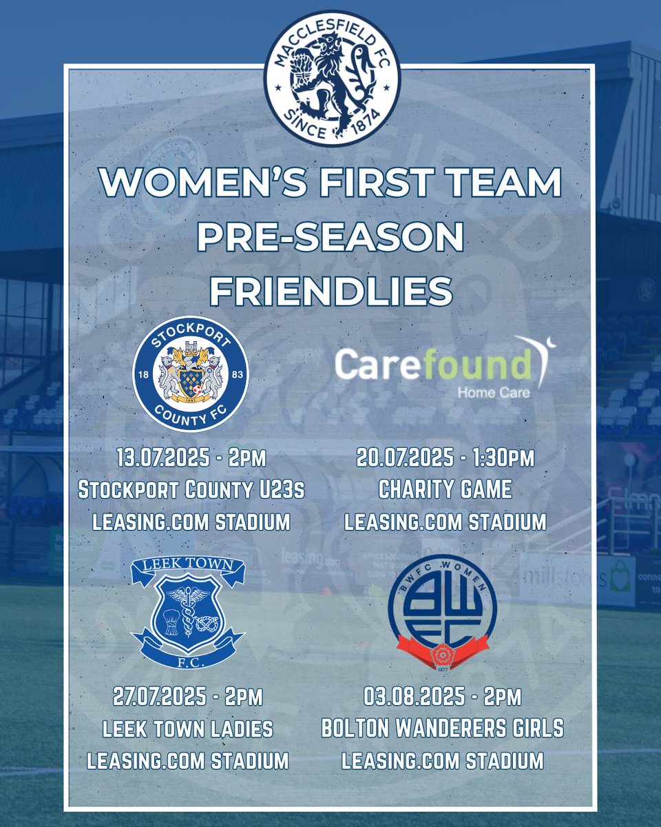 We are pleased to confirm our Pre Season fixtures for our Women's First Team 🙌

Entry to all fixtures will be Free of charge in exception of the Charity fixture where details are TBC 🎟️