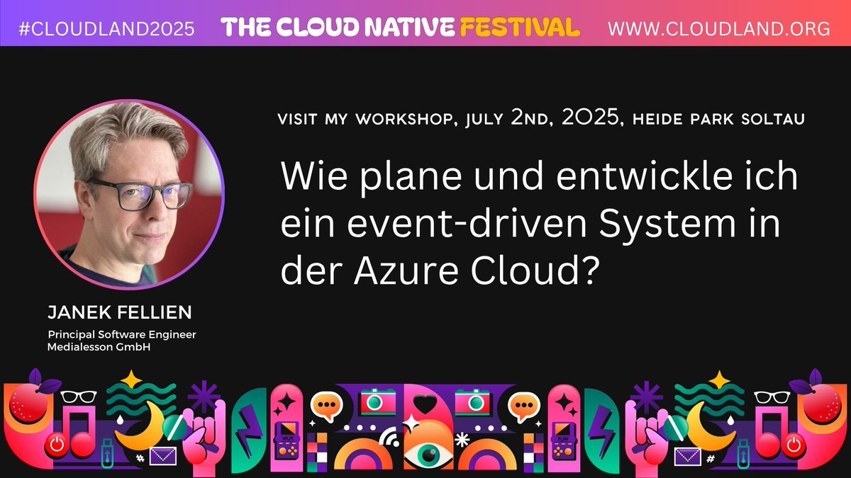Janek Fellien zeigt in seinem Workshop auf der #CloudLand2025, wie man ein event-getriebenes System in der #Azure #Cloud entwickelt, indem alte Paradigmen aufgegeben werden.

Weitere Infos ➡️ scomp.ly/bDJEWzr

#CloudNative ☁️

Alles zum Event ➡️ cloudland.org
