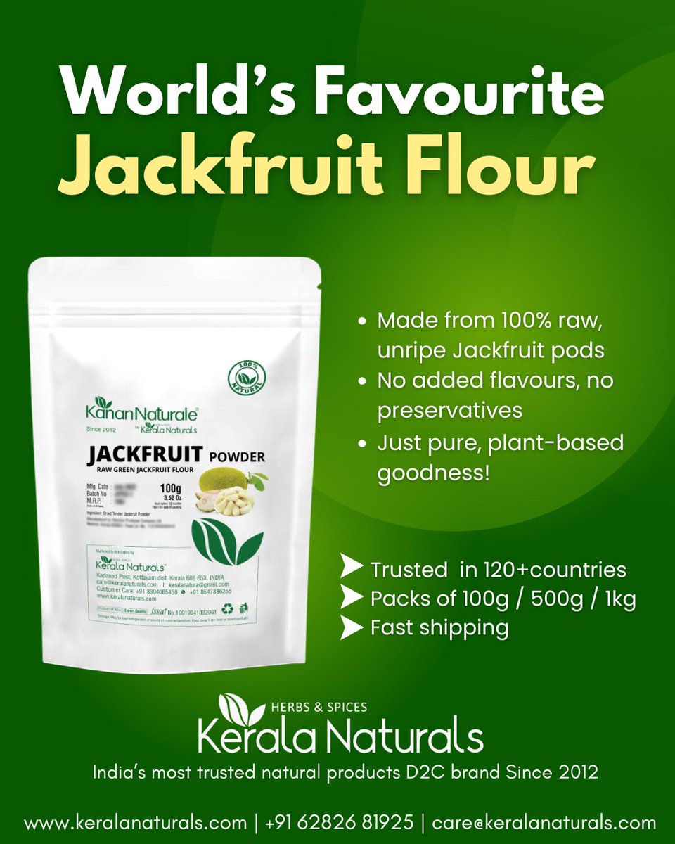 KeralaNaturals's tweet image. 🌿 World's Favourite Jackfruit Flour 🌿
Loved in 120+ countries,winning hearts worldwide! 💚
From India's Most Trusted Natural Brand Since 2012 – Kerala Naturals 💚

✅ Made from 100% Raw &amp;amp; Unripe Green Jackfruit Pods

👉 amazon.in/gp/product/B0D…

#KeralaNaturals #JackfruitFlour