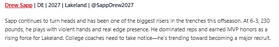 SappDrew2027's tweet photo. Appreciate the write up @PrepRedzoneFL, @RealNews102 always out here for us. #Respect
#Dominate #Phyical #Techinal #Violent #Explosive
@polk_way
@DylanOliver23
@coachhenn12
@JakeCha75280315
@H2_Recruiting
@CountyPolk
@tampafootballFL https://t.co/cLAq88wTKF