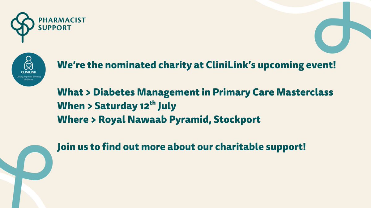 🎉 We’re delighted to announce that CliniLink has chosen Pharmacist Support as their nominated charity for their upcoming Diabetes Masterclass event this June,  with a generous £500 donation to support our work! 

👉 Read more : buff.ly/IMWixnq