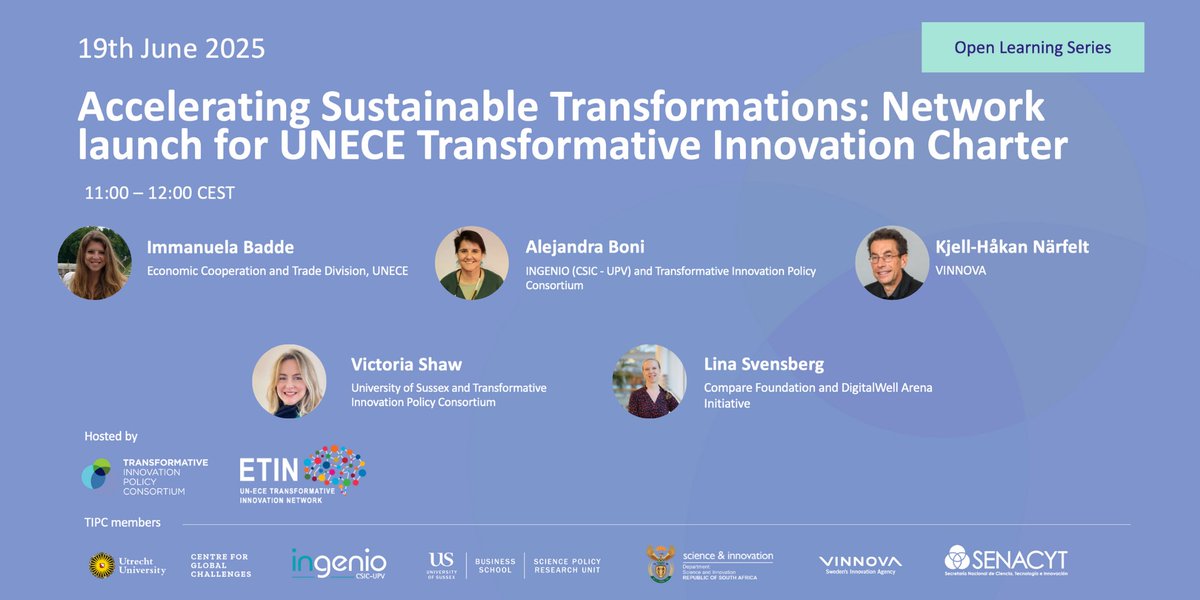 INGENIO (CSIC-UPV) (@ingenio_csicupv) on Twitter photo 📢Our colleague Alejandra Boni will take part next 📆Thursday, 19th June in the event "Accelerating Sustainable Transformations: Network Launch for UNECE Transformative Innovation Charter"
⌚11-12 h. CEST
📌Online
ℹ lnkd.in/dBAWe68K
<a href="/TIPConsortium/">TIPConsortium</a> <a href="/UNECE/">UNECE</a> <a href="/UPV/">Universitat Politècnica de València</a> <a href="/CSIC/">CSIC</a> 📢Our colleague Alejandra Boni will take part next 📆Thursday, 19th June in the event "Accelerating Sustainable Transformations: Network Launch for UNECE Transformative Innovation Charter"
⌚11-12 h. CEST
📌Online
ℹ lnkd.in/dBAWe68K
<a href="/TIPConsortium/">TIPConsortium</a> <a href="/UNECE/">UNECE</a> <a href="/UPV/">Universitat Politècnica de València</a> <a href="/CSIC/">CSIC</a>