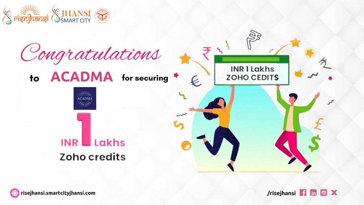 RiseJhansi's tweet photo. 🎉 Big win for ACADMA! They’ve bagged ₹1 Lakh in Zoho credits via Zoho for Startups. Proud moment for RISE Jhansi! 🚀 #ACADMA #ZohoCredits #RISEJhansi https://t.co/z4EtkHPEYK