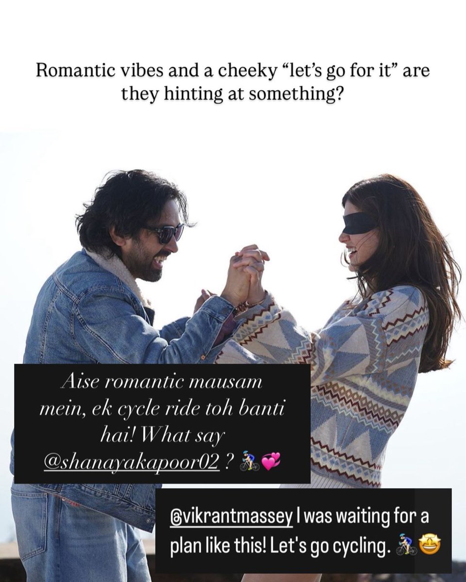Tellychakkar.com (@tellychakkar) on Twitter photo A romantic vibe, a cycle ride, and the cutest “let’sgo for it” ever! #VikrantMassey and #ShanayaKapoor’s banter is peak adorable. 🚲❤️ Are they dropping a little hint? #AankhonKiGustaakhiyan
<a href="/VikrantMassey/">Vikrant Massey</a> #ShanayaKapoor <a href="/ZeeStudios_/">Zee Studios</a> #UmeshKrBansal <a href="/minifilmsindia/">Mini Films</a> <a href="/mansibagla/">Mansi Bagla</a> A romantic vibe, a cycle ride, and the cutest “let’sgo for it” ever! #VikrantMassey and #ShanayaKapoor’s banter is peak adorable. 🚲❤️ Are they dropping a little hint? #AankhonKiGustaakhiyan
<a href="/VikrantMassey/">Vikrant Massey</a> #ShanayaKapoor <a href="/ZeeStudios_/">Zee Studios</a> #UmeshKrBansal <a href="/minifilmsindia/">Mini Films</a> <a href="/mansibagla/">Mansi Bagla</a>