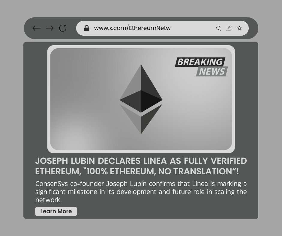 🚨 Big words from Joseph Lubin: “Linea is just Ethereum, 100%.” 🚨

No translation. No emulation. Just pure L2 Ethereum power. As internal milestones fall, the bigger Linea narrative is taking shape, and it’s pointing straight at the future of scalable, seamless Web3! 🌐

Is your