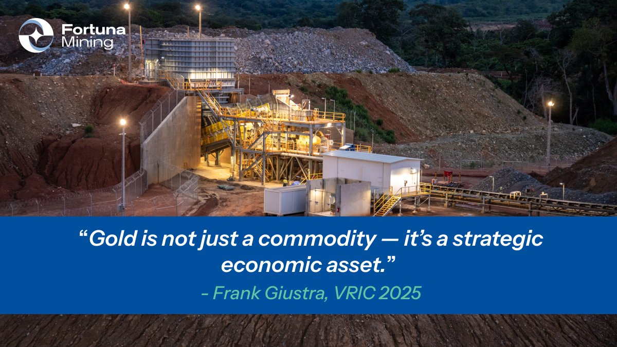 fortunamining's tweet image. 🗣️ “Gold is not just a commodity — it’s a strategic economic asset.”
– Frank Giustra, VRIC 2025
As global debt rises and uncertainty grows, gold is reclaiming its role as a trusted economic pillar.
At Fortuna Mining, we invest in what endures.
Watch the original post with…