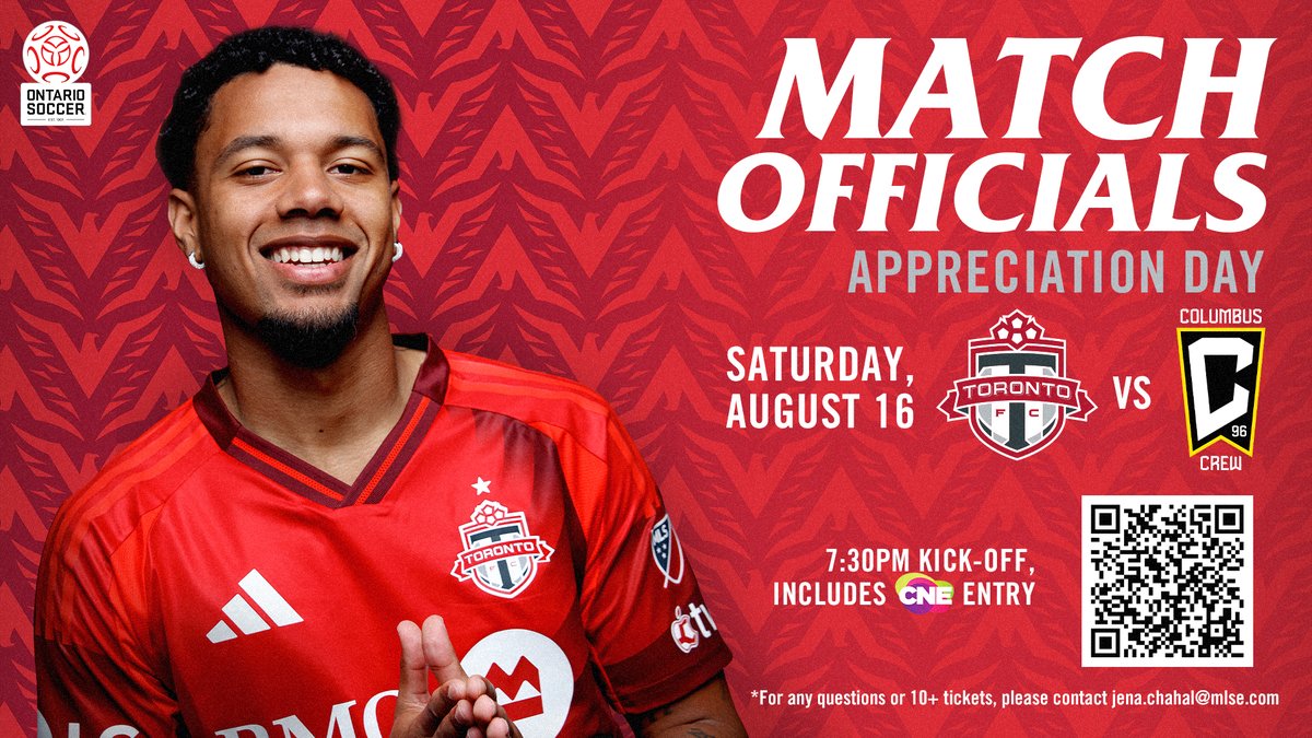 OntarioIsSoccer's tweet image. 🎉 Match Officials Appreciation Day — You're Invited! ⚽

Join us on Saturday, August 16 as TFC faces off against Columbus Crew for a special day celebrating our Match Officials! 

Get your tickets here:
loom.ly/vMppDPY

#PlayInspireUnite #MatchOfficial #NoRefNoGame