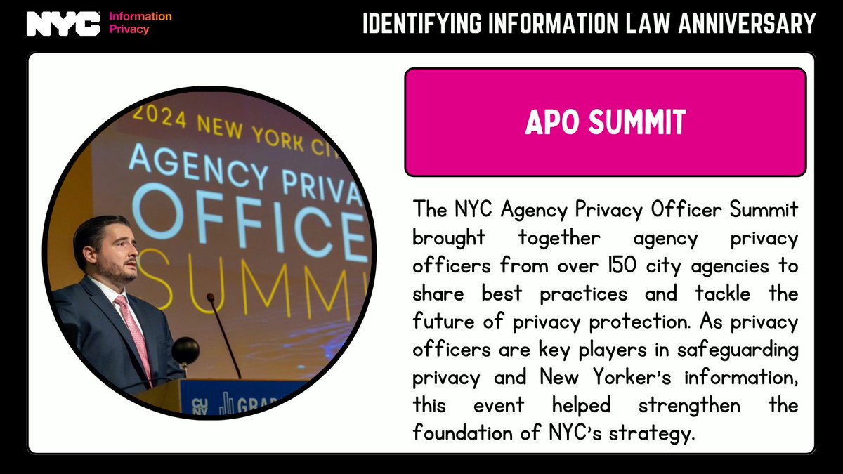 📅  #NYC is celebrating 7 years of privacy leadership!

The Identifying Information Law (IIL) laid the foundation for safeguarding NYers' identifying information—and today our Office of Information Privacy keeps it strong through outreach, education &amp; enforcement work.