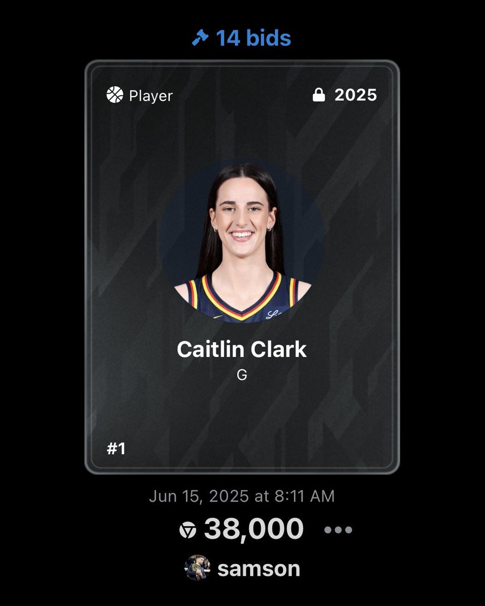 Serial #1 of Caitlin Clark’s 2025 Player Card sold for 38,000 Rax 🤯