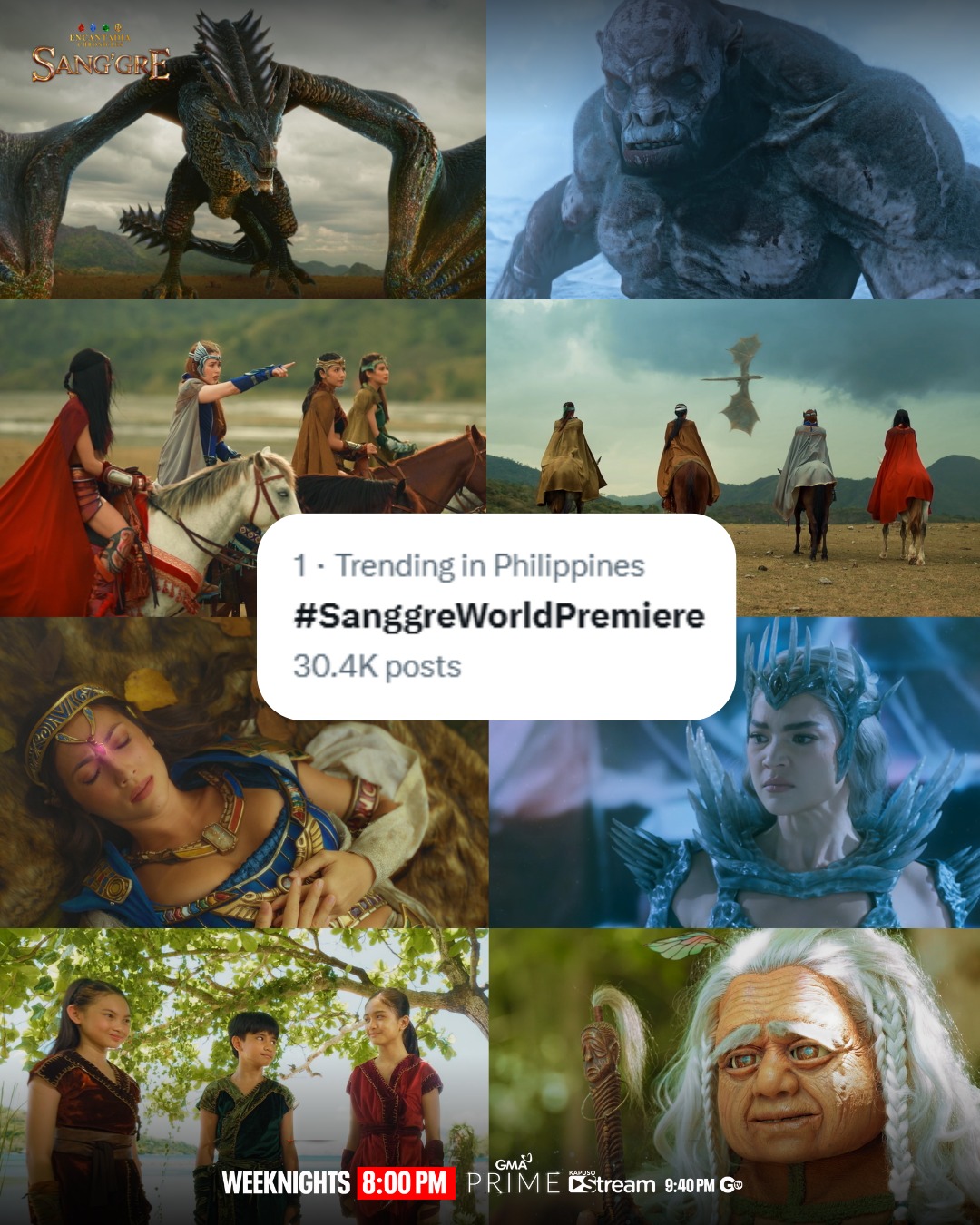 GMA News on X: "WORLD PREMIERE NG SANG'GRE, TRENDING ONLINE! ️‍🔥💙🤎 💚 #1 ...