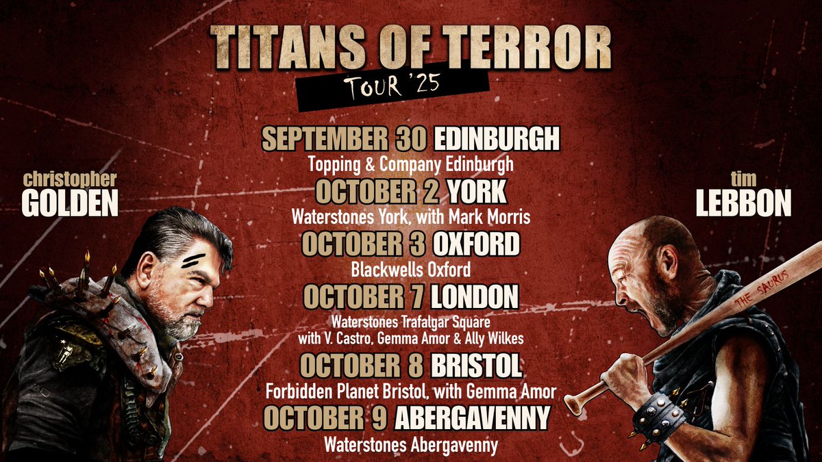 Titan Books (@titanbooks) on Twitter photo We are thrilled to announce the TITANS OF TERROR UK tour, starring <a href="/ChristophGolden/">Christopher Golden UPDATES ONLY</a> and <a href="/timlebbon/">Tim Lebbon</a> with special guests! 🩸
Join the bestselling horror authors on tour to celebrate their new novels, THE NIGHT BIRDS and SECRET LIVES OF THE DEAD!
Tickets: bit.ly/TitansOfTerror… We are thrilled to announce the TITANS OF TERROR UK tour, starring <a href="/ChristophGolden/">Christopher Golden UPDATES ONLY</a> and <a href="/timlebbon/">Tim Lebbon</a> with special guests! 🩸
Join the bestselling horror authors on tour to celebrate their new novels, THE NIGHT BIRDS and SECRET LIVES OF THE DEAD!
Tickets: bit.ly/TitansOfTerror…