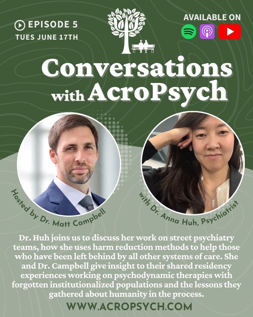 acropsychPC's tweet photo. 🗽 New Episode TMRW🗽
Join Dr. Huh share how psychiatry brings dignity, compassion, and clinical care to NYC's most vulnerable populations.
      
Subscribe to to Youtube to receive notification for our release 

#StreetPsychiatry #MentalHealthAccess #NYCHealth #PsychiatryPodcast https://t.co/hZrWULhSsR