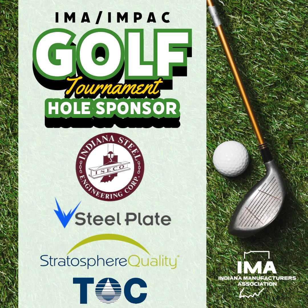 Thanks to each of our Hole Sponsors for the IMA/IMPAC Golf Tournament!
⛳️ Indiana Steel and Engineering Corp. 
⛳️<a href="/SteelPlateLLC/">Steel Plate LLC</a>
⛳️<a href="/improveproducts/">Stratosphere Quality</a> 
⛳️ Thomas Oil Company
