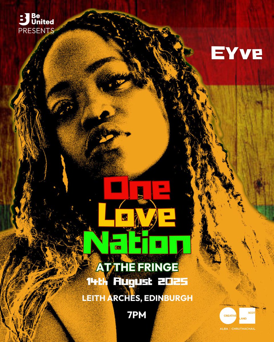 We are thrilled to announce that Eyve, the Zimbabwean-born, Scotland-based artist, will take the stage at Be United Presents: One Love Nation!

🎟️Get your tickets before they sell out — secure your spot now: pleasance.co.uk/event/one-love…