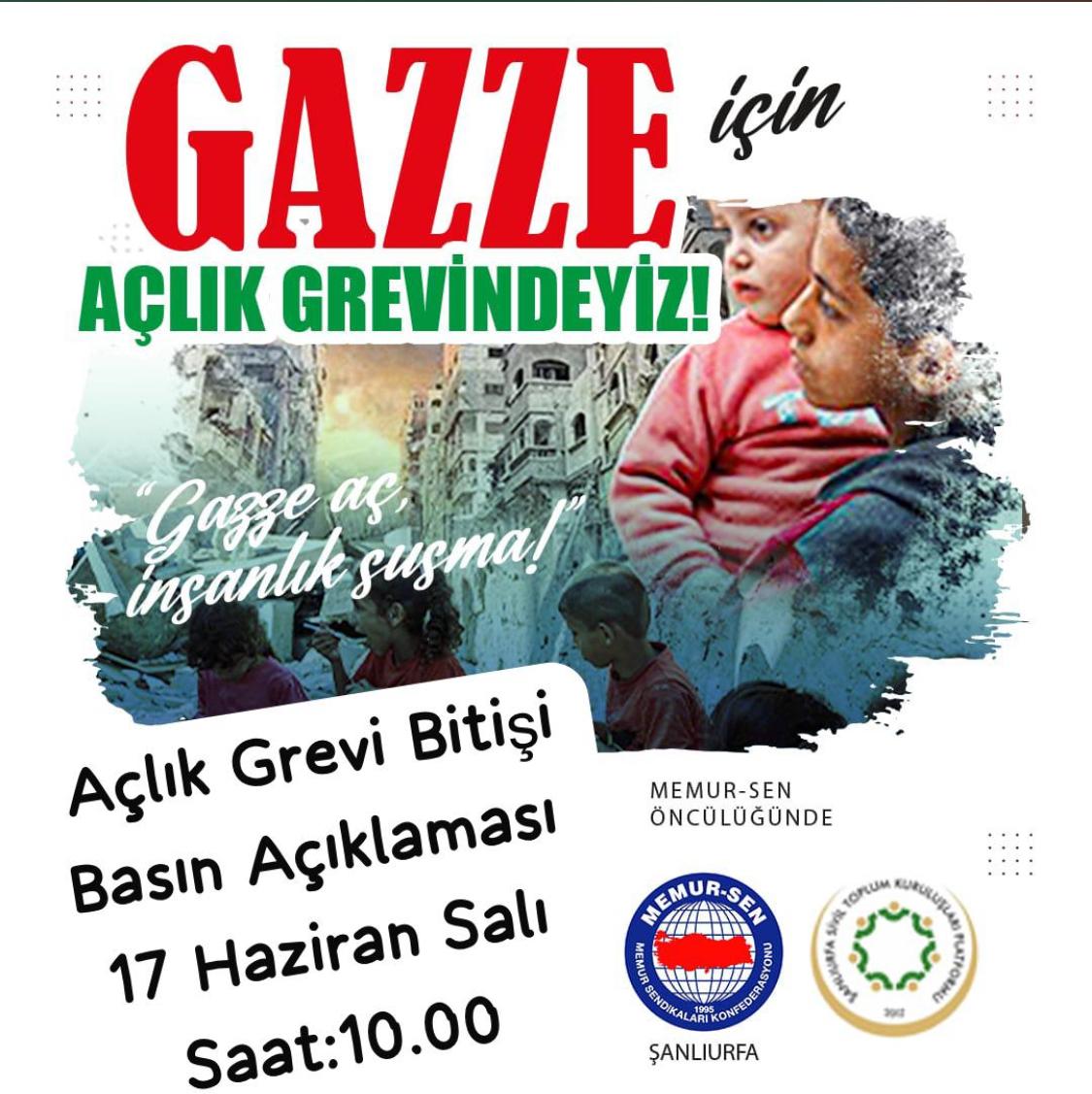 Şanlıurfa Sivil Toplum Kuruluşları Platformu (@platformurfa) on Twitter photo Kıymetli kardeşler, Memur Sen öncülüğünde Şanlıurfa STK Platformu olarak yaptığımız açlık grevimiz yarın saat 10.00'da yapacağımız basın açıklaması ile bitiriyoruz....
Tüm Gazze sevdalılarını,dostları,kardeşleri bekliyoruz....
<a href="/marchtogazaturk/">Global March To Gaza Türkiye</a> <a href="/marchtogaza2025/">March to Gaza</a> Kıymetli kardeşler, Memur Sen öncülüğünde Şanlıurfa STK Platformu olarak yaptığımız açlık grevimiz yarın saat 10.00'da yapacağımız basın açıklaması ile bitiriyoruz....
Tüm Gazze sevdalılarını,dostları,kardeşleri bekliyoruz....
<a href="/marchtogazaturk/">Global March To Gaza Türkiye</a> <a href="/marchtogaza2025/">March to Gaza</a>