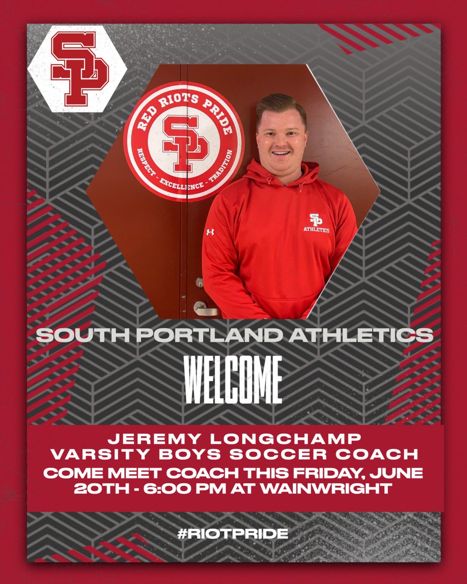 SPREDRIOTS's tweet image. The South Portland Athletic Department is please to welcome Jeremy Lonhchamp as our new varsity boys soccer coach! Welcome to the team coach Longchamp! There will be a meet and greet with coach Longchamp this Friday 6/20 at 6:00 p.m. at Wainwright. #RIOTPRIDE