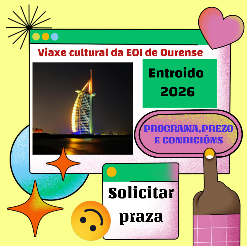 🌍✈️ A #ViaxeCultural 2025-26 da #EOIOurense xa está en marcha! Este ano imos a Dubai 🕌🌆
📄 Programa dispoñible e olicitude de praza dispoñible nesta ligazón: view.genially.com/6843137ff8dfd1…
🔔 Só para alumnado e persoal da EOI
#Dubai2026 #AprenderViaxando