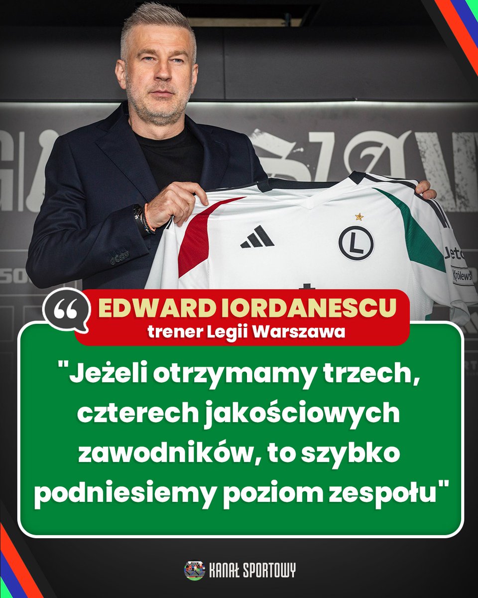 Edward Iordanescu, trener Legii Warszawa 😏

🗣️  "Jeżeli otrzymamy trzech, czterech jakościowych zawodników, to szybko podniesiemy poziom zespołu"