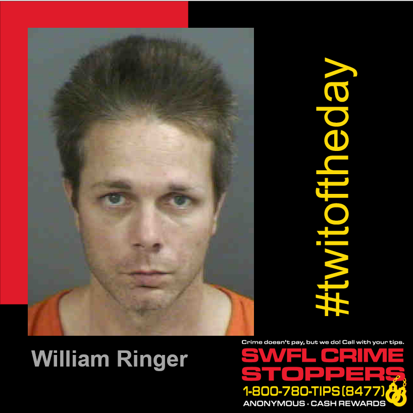 Saturday's #Twitoftheday is William Ringer, a repeat offender wanted for failure to appear in court on drug charges. If you know where he's hiding, send us your #anonymous tip 24/7 to southwestfloridacrimestoppers.com or on the P3 Tips app. Your tip could earn you a cash reward! #fugitive
