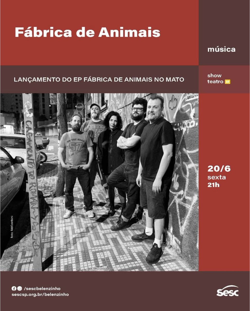 Código de acesso (@acessocodigo) on Twitter photo Agenda
Na sexta-feira dia 20 de Junho às 21H tem @fabricadeanimais com o lançamento do EP “Fábrica de Animais No Mato”no teatro do <a href="/sescbelenzinho/">Sesc Belenzinho</a>
#agenda #fábricadeanimais #sescbelenzinho Agenda
Na sexta-feira dia 20 de Junho às 21H tem @fabricadeanimais com o lançamento do EP “Fábrica de Animais No Mato”no teatro do <a href="/sescbelenzinho/">Sesc Belenzinho</a>
#agenda #fábricadeanimais #sescbelenzinho