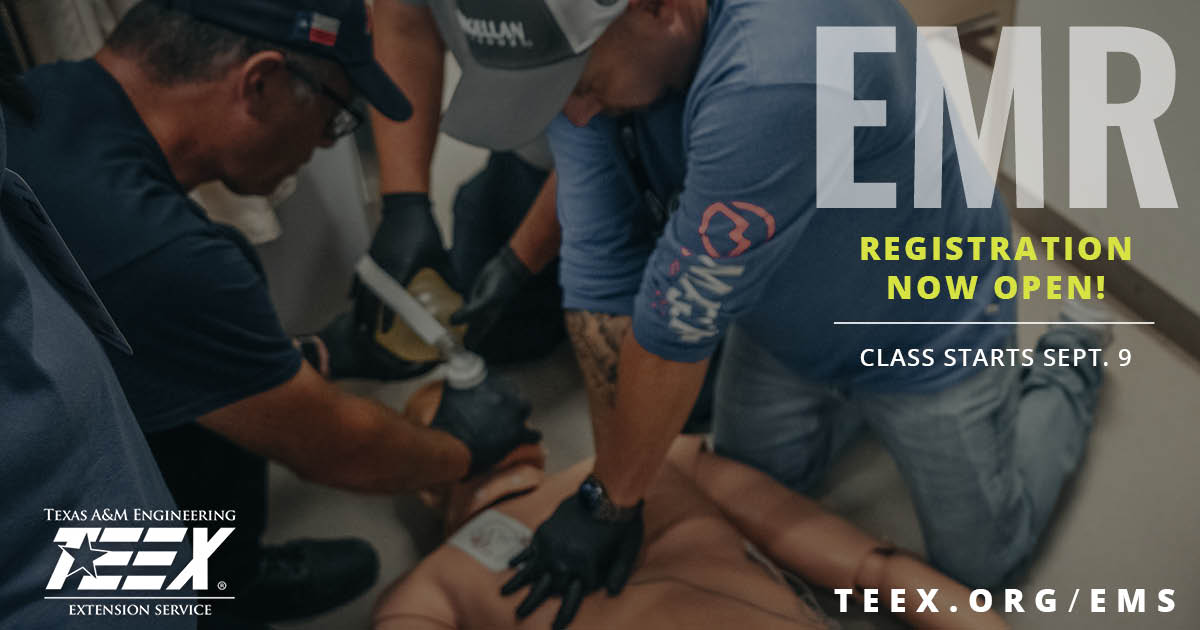 TEEXfire's tweet image. Registration is NOW OPEN for the TEEX Emergency Medical Responder course, an 80-hour blended course, with 44 hours of self-paced online didactic instruction completed remotely and 36 hours of face-to-face hands-on psychomotor skills instruction and written testing.