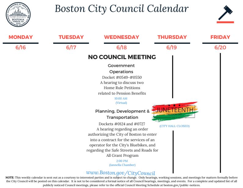 Good morning #Boston!

Here is this week’s City Council Calendar.