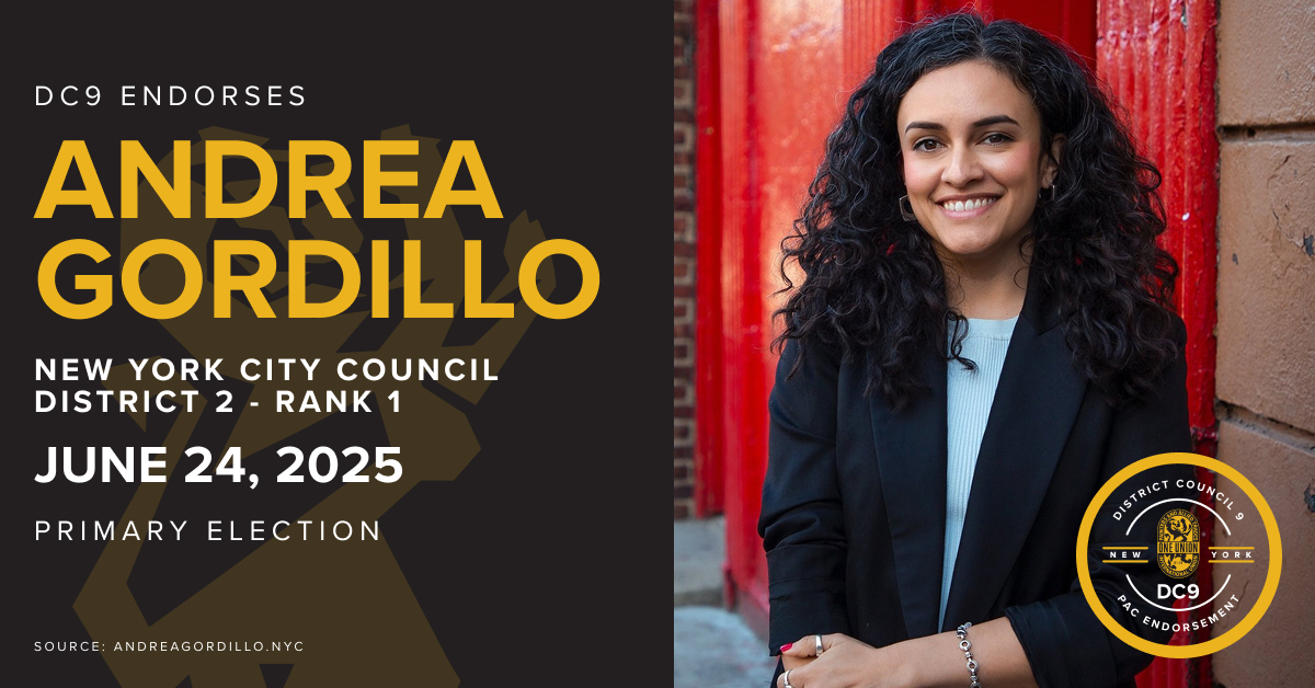 DC9_IUPAT's tweet photo. District Council 9’s Political Action Committee proudly endorses these candidates for New York City Council! #VoteUnion https://t.co/WJtI8QuDQS