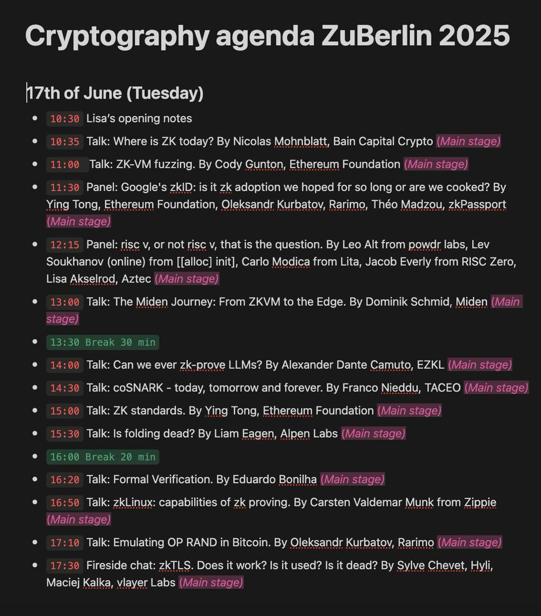 The cryptography day at @ZuBerlinCity is TOMORROW! The agenda is wild. If  you love cryptography and you are not here — idk where you are. ❣️will be  streamed on twitter