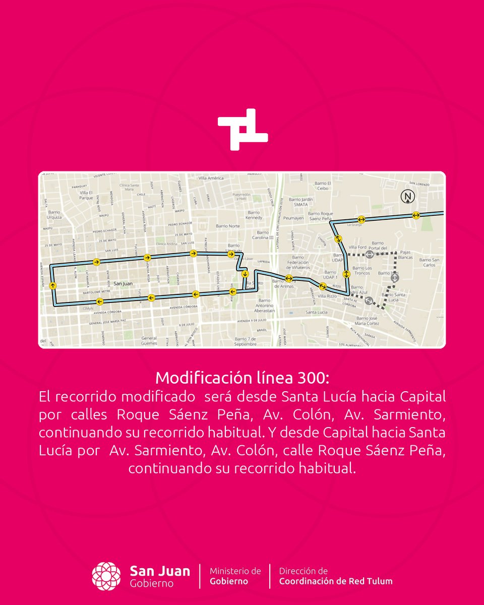 🚍 Modificación de recorrido línea 300 🚍

📌 ¡Informate y no te quedes sin viajar!

<a href="/MinGobSanJuan/">MINGOB San Juan</a> 
<a href="/sisanjuanok/">sisanjuanok</a> 

#RedTulum #MinGobierno #TránsitoyTransporte #SUBE #SanJuan #SanJuanArgentina