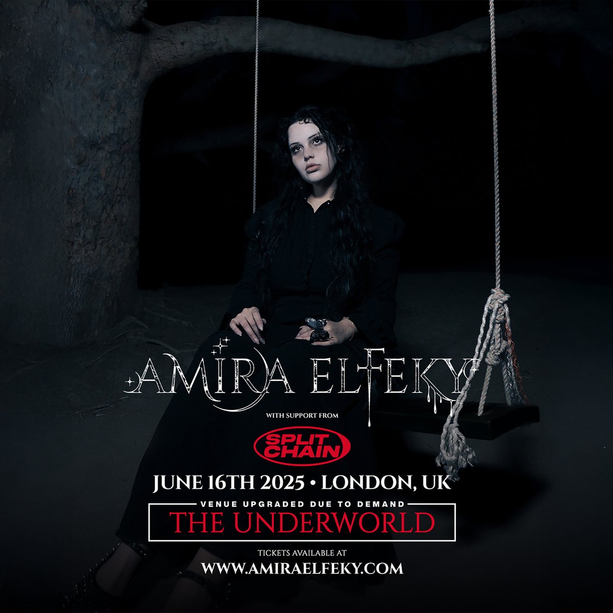 TheUnderworld's tweet photo. TONIGHT! 💥 Upgraded due to instant sellout; emerging alt-metal powerhouse @AmiraElfekyy hits @TheUnderworld joined by #SplitChain, Monday 16th June.

🎟️ SOLD OUT!

🎶 https://t.co/ZSB81DTLPW https://t.co/GLMJoGPAvY