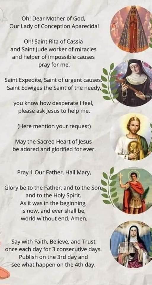 Outright Passed On All Removal Examinations. 🙏
Dear Mother of God, Our Lady of Conception Aparecida, pray for us. 🙏
Saint Rita of Cassia, pray for us. 🙏
Saint Jude, pray for us. 🙏
St. Expedite, pray for us. 🙏
St. Edwiges, pray for us. Amen. 🙏