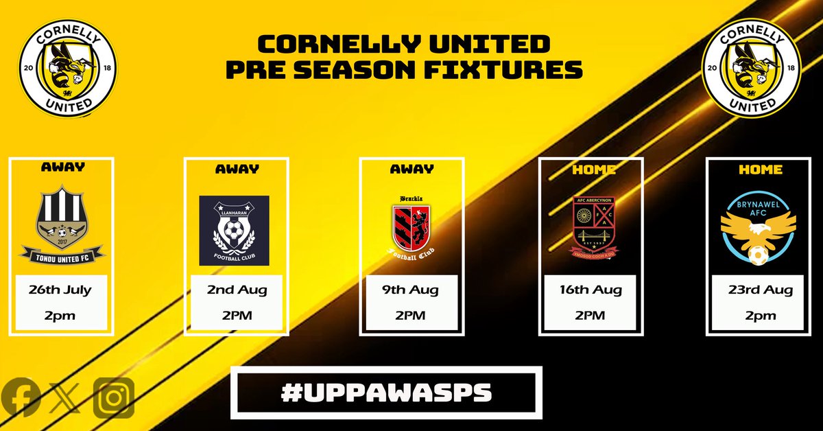 🐝 First Team Pre Season Fixtures 🐝