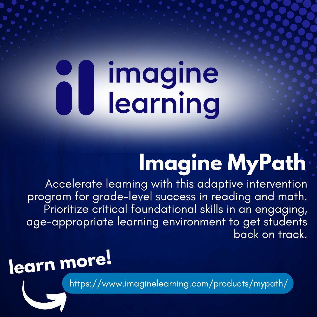 IU1Tweets's tweet image. ๐ Post 2 as part of the @ImagineLearning #SocialMediaTakeover!
๐ MyPath adapts in real time to deliver personalized math & reading instruction for grades 3โ8โclosing gaps, building skills, and accelerating growth.
#PersonalizedLearning #ImagineLearning