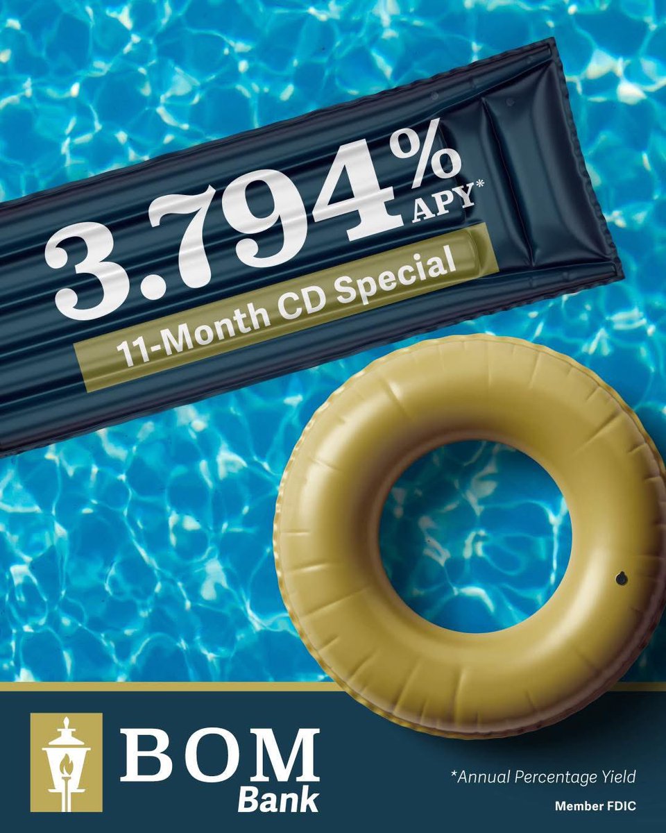 ☀️⛱️ Splash into savings, watch your savings grow! Take advantage of our special CD rate and make your money work for you. Stop by your local branch to learn more. 

Visit: https://www,bofm.com/11-month-cd-sp…